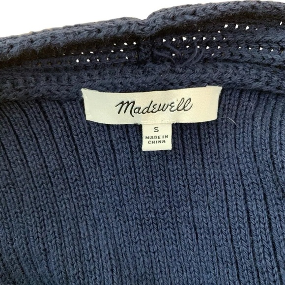 Madewell Ribbed Open Cardigan Sz Small Dark Blue Pockets Cotton Knit Sweater C9 - Picture 4 of 5